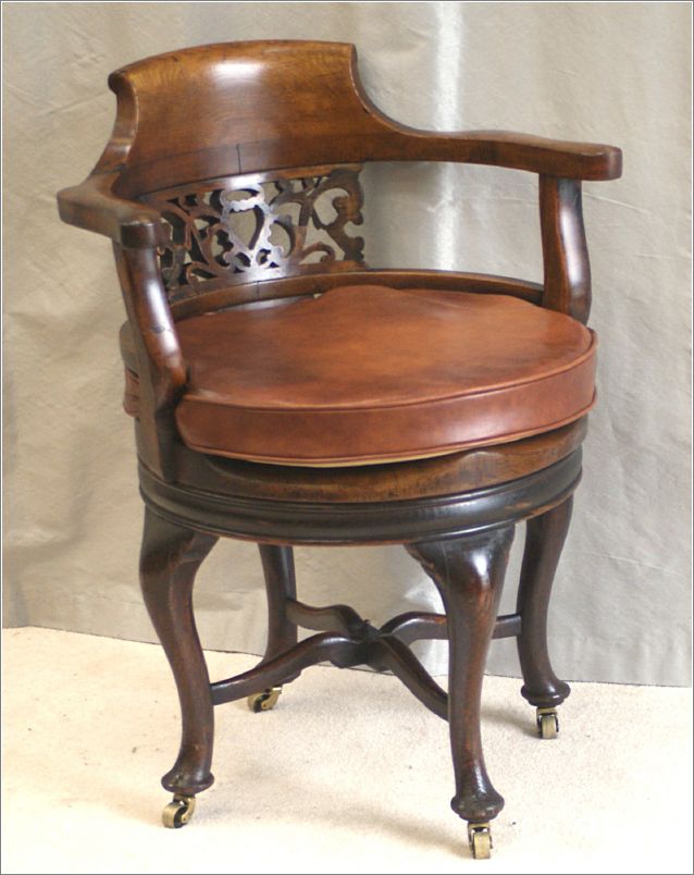 9062 Antique Victorian Oak Swivel Desk Chair (5)